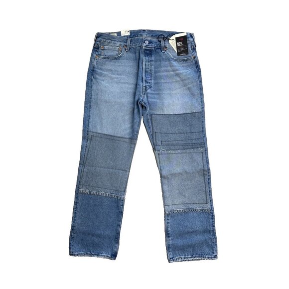 Levi's Premium 501 ORIGINAL FIT PATCHWORK MEN'S JEANS 34X30 Medium Wash - Picture 1 of 13